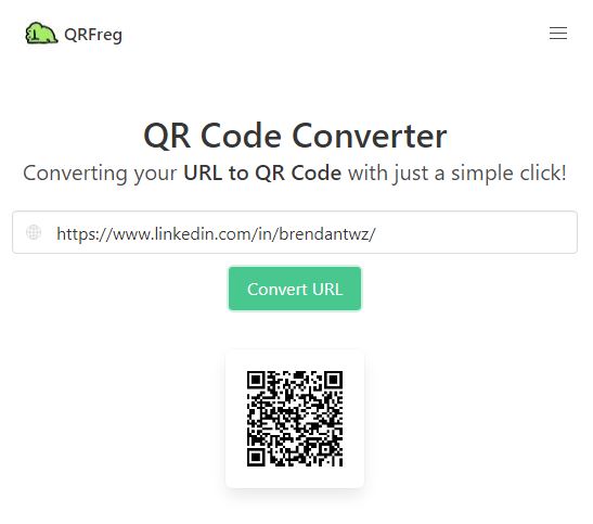 QRFreg URL to QR code converter Page